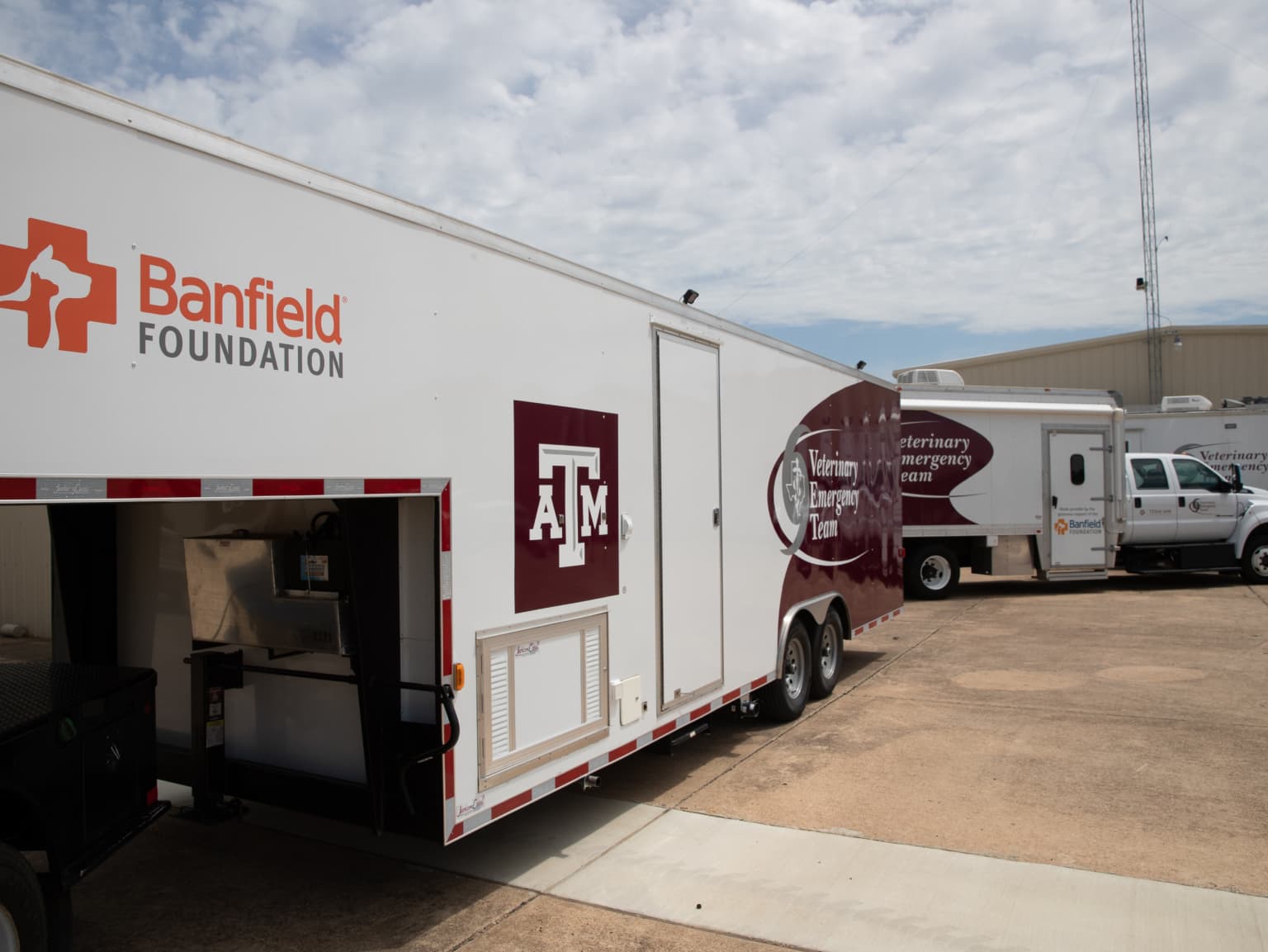 A Banfield Foundation trailer offering aid to Texas A&M University